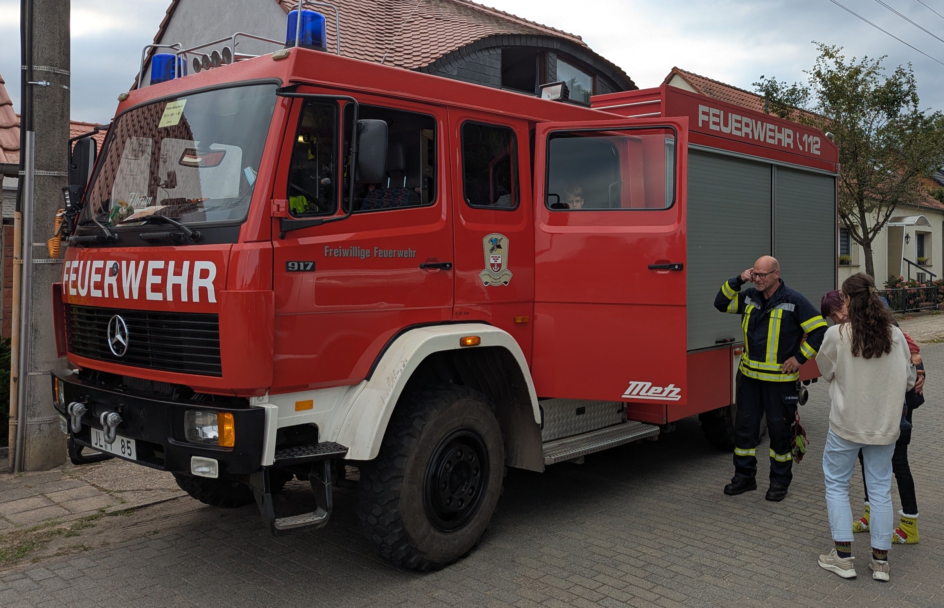 Red fire truck with ladder